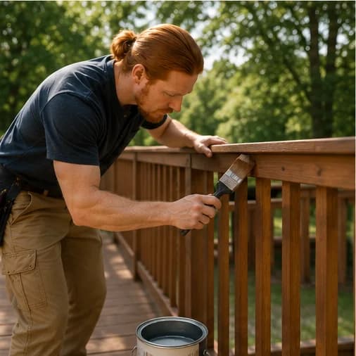 Rusty staining a wood deck railing