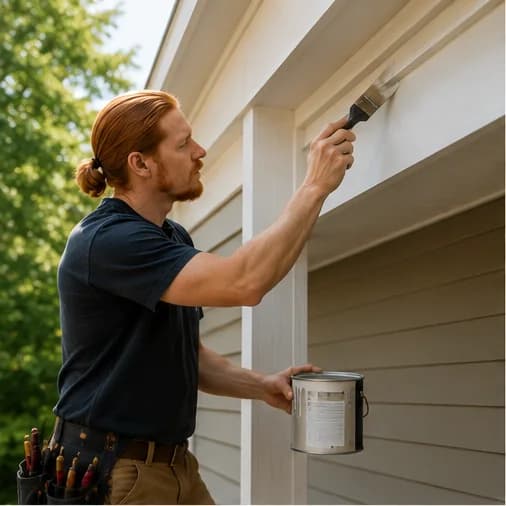 Rusty painting exterior trim with a brush