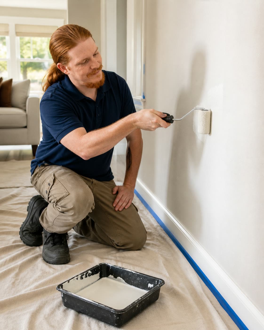 Illustrative image of Rusty carefully painting an interior wall